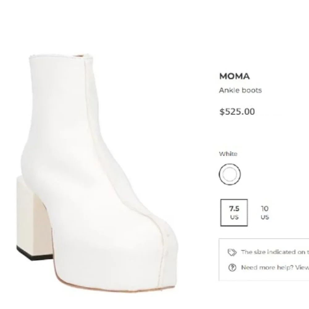 MOMA Platform Boots White Leather Handmade Block Heel Zip Back Seam SZ 39/10